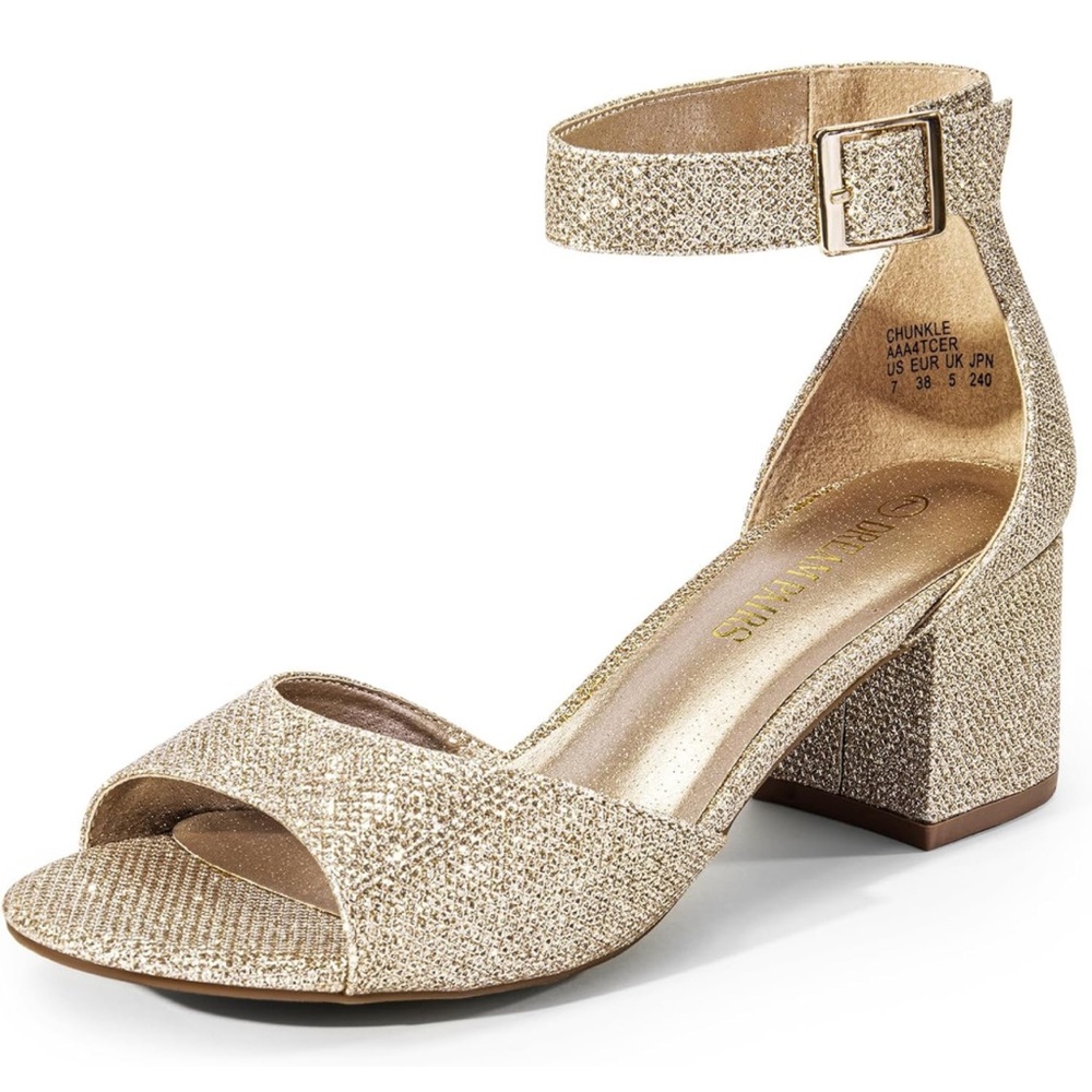 Dream Pairs Gold Block Heel Ankle Strap Sandals
